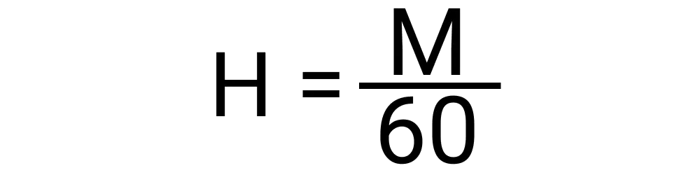 An image showing the formula for finding how many hours are in a set of minutes.